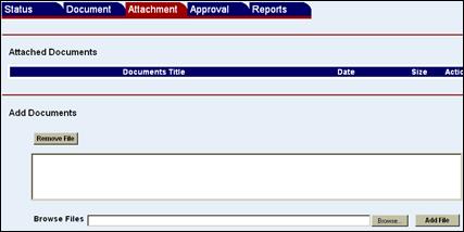 Adjustments Attachment screen without attachments displayed