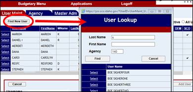 User Maintenance screen showing how to lookup a user name