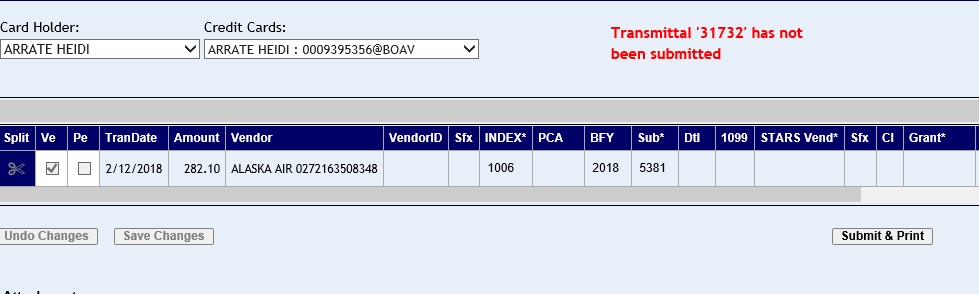 Transmittal not submitted message and Submit and Print button