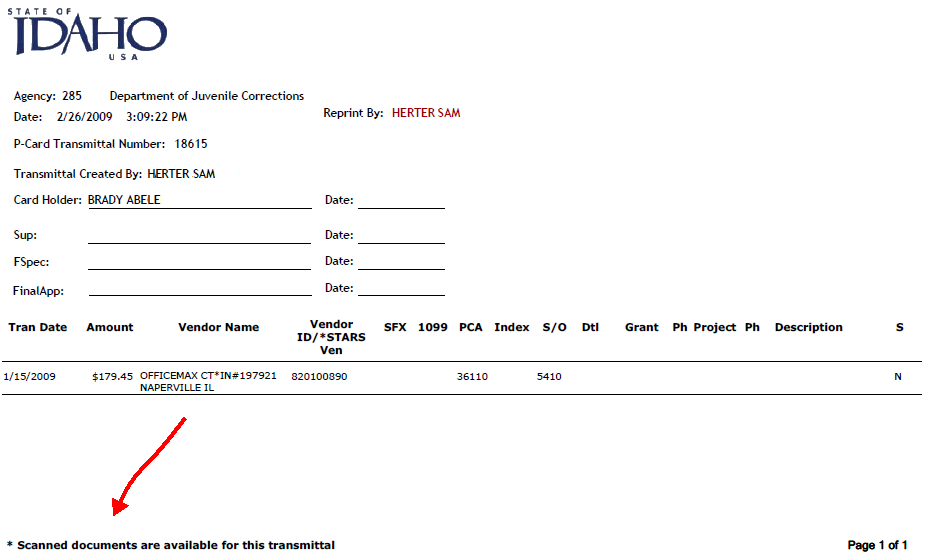 A transmittal with an attachment message highlighted