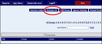 Administration screen Maintain CC button