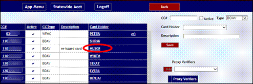 Card holder name highlighted