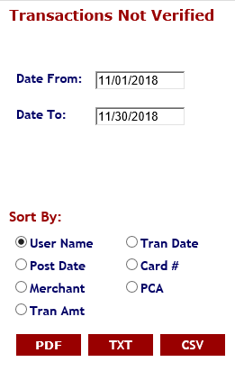 Transactions Not Verified report criteria