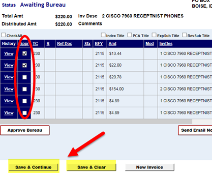 Approval check boxes and save buttons highlighted