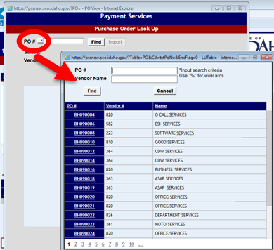 list of purchase order numbers