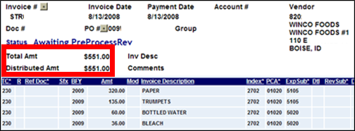 total amount and distributed amount highlighted