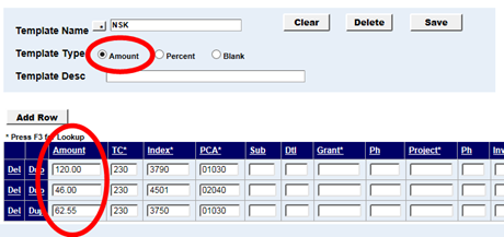 the amount radio button and the amount fields highlighted