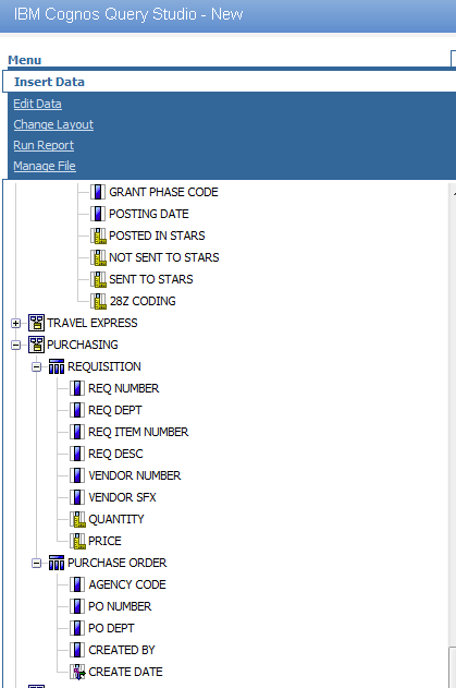 a list of IBIS query objects for requisitions and purchase orders