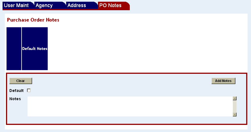 a blank purchase order notes screen