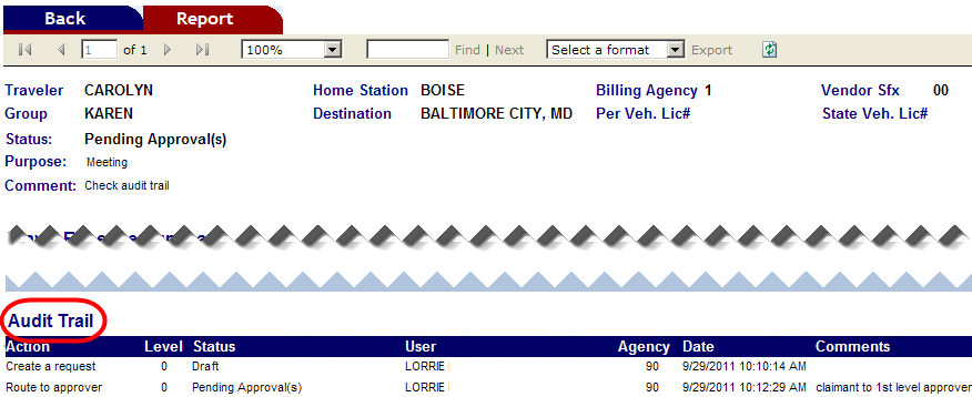 the audit trail heading highlighted