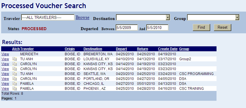 the processed voucher search options